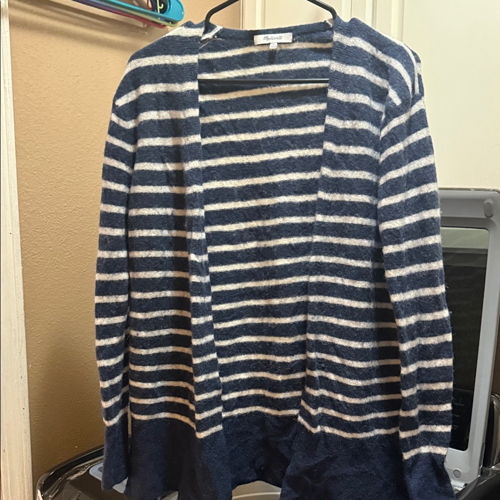 Madewell Navy and Cream Striped Cardigan